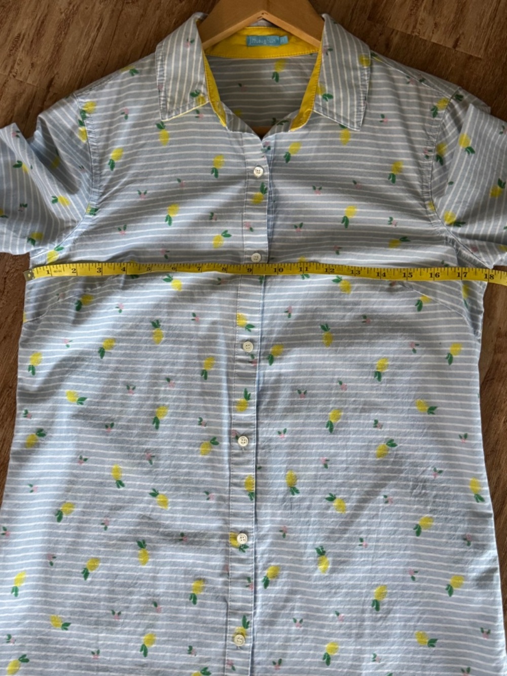 NEW J McLaughlin Lois Button Front Shirt Yellow Lemon Motif Blue White Stripe XS - Picture 9 of 14